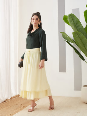Latin Quarters Women Green Solid Full Sleeves Casual Top