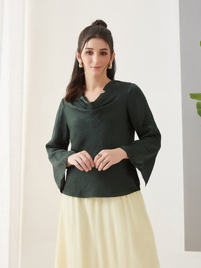 Latin Quarters Women Green Solid Full Sleeves Casual Top
