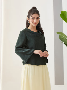 Latin Quarters Women Green Solid Full Sleeves Casual Top