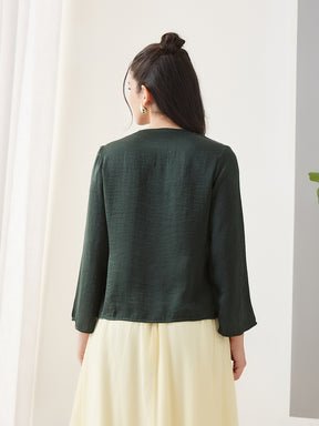 Latin Quarters Women Green Solid Full Sleeves Casual Top