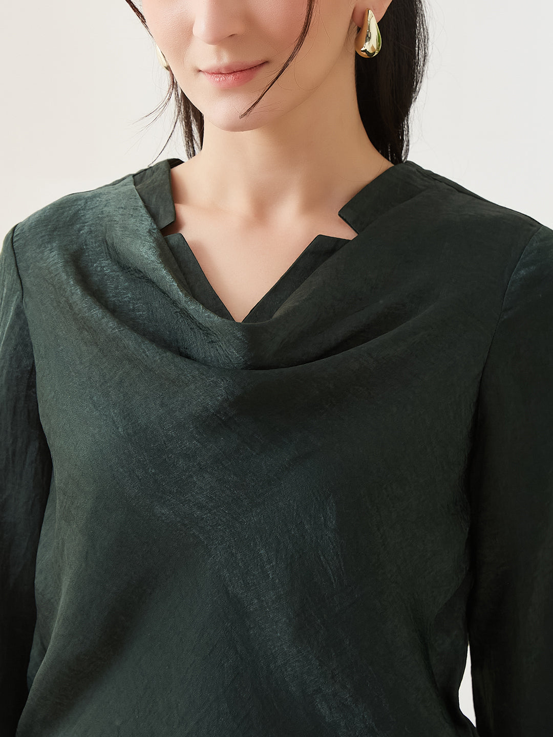 Latin Quarters Women Green Solid Full Sleeves Casual Top