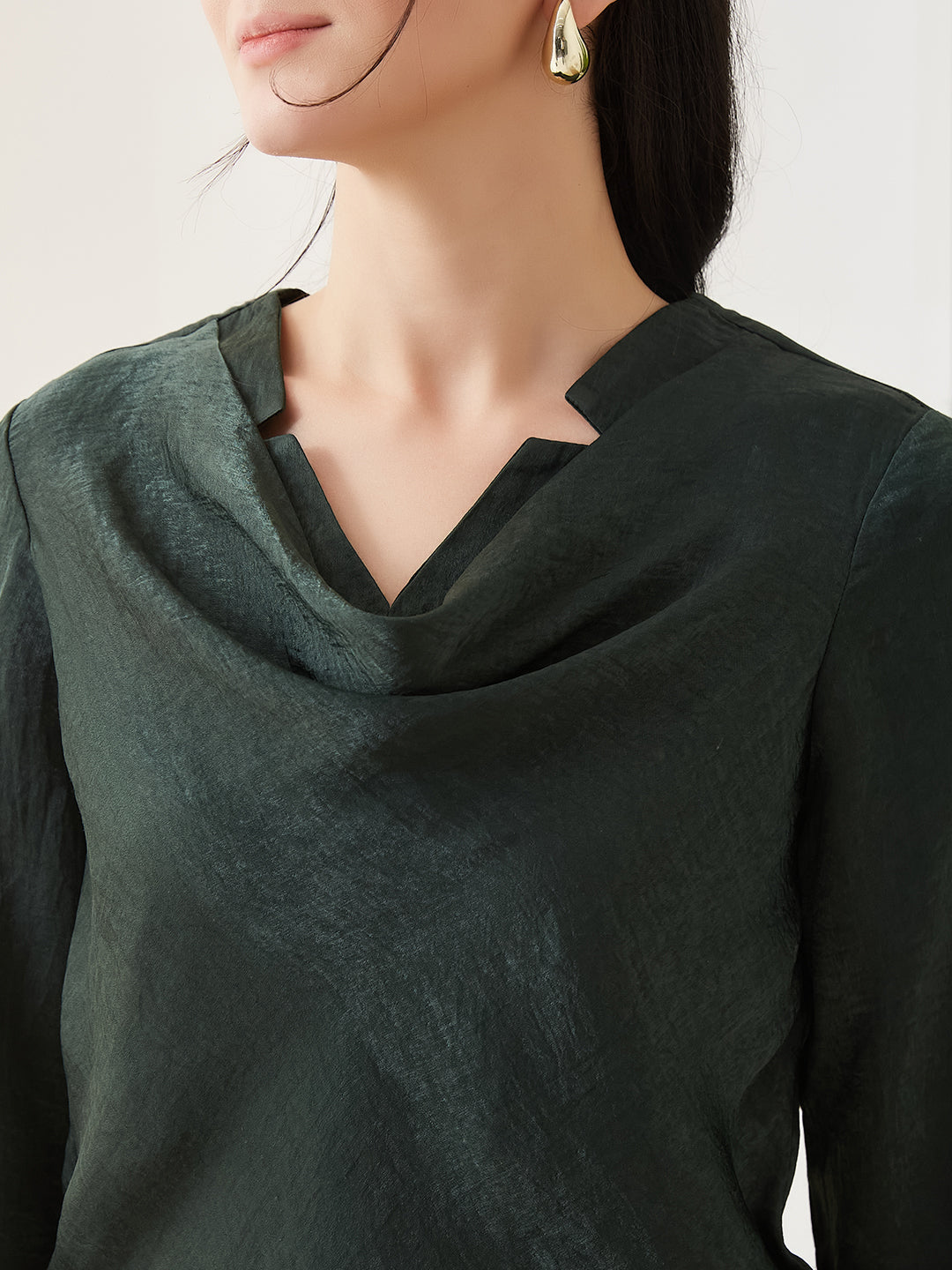 Latin Quarters Women Green Solid Full Sleeves Casual Top