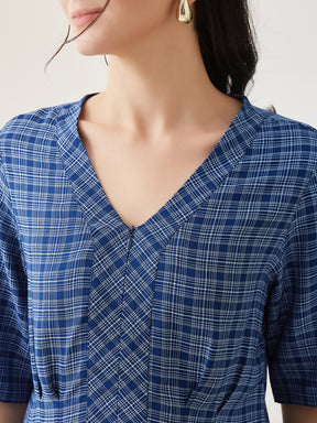 Latin Quarters Women Blue Checks Half Sleeves Casual Top