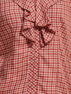 Latin Quarters Women's Red Checkered V-Neck 3/4Th Sleeve Casual Top