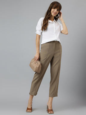 Latin Quarters Women's White Solid Collared Half Sleeve Casual Shirt