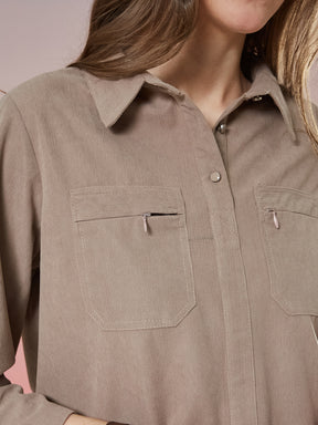 Latin Quarters Women's Beige Textured 3/4th Sleeve Collar Neck Casual Shirt