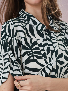 Latin Quarters Women's Green Printed Half Sleeve Collar Neck Casual Shirt