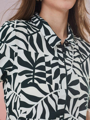 Latin Quarters Women's Green Printed Half Sleeve Collar Neck Casual Shirt