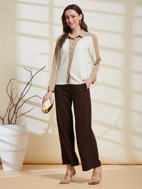 Latin Quarters Women's Ivory Solid Collared Full Sleeve Casual Shirt