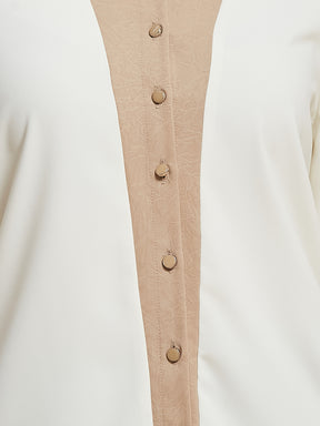 Latin Quarters Women's Ivory Solid Collared Full Sleeve Casual Shirt
