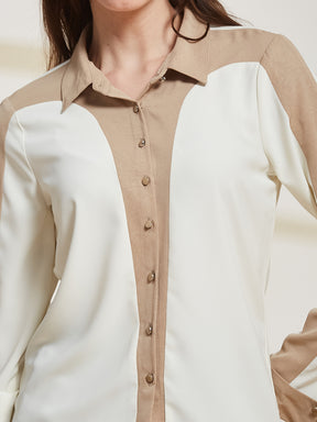 Latin Quarters Women's Ivory Solid Collared Full Sleeve Casual Shirt