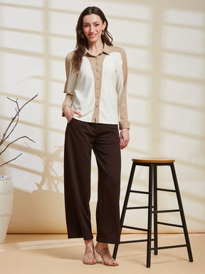 Latin Quarters Women's Ivory Solid Collared Full Sleeve Casual Shirt