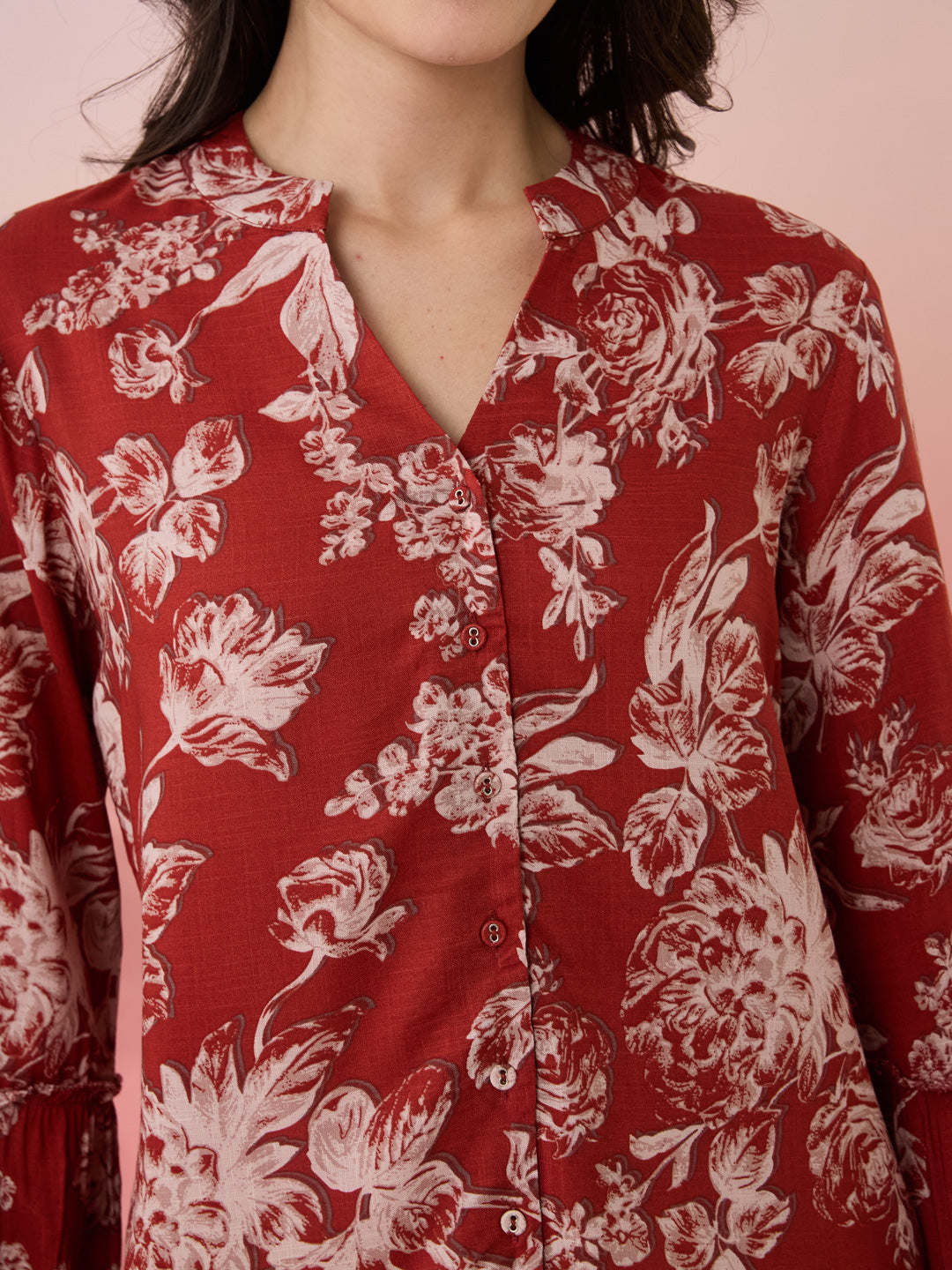 Latin Quarters Women's Rust Printed Mandarin Neck 3/4th Sleeves Casual Tunic