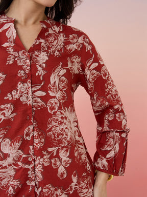 Latin Quarters Women's Rust Printed Mandarin Neck 3/4th Sleeves Casual Tunic