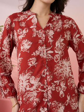 Latin Quarters Women's Rust Printed Mandarin Neck 3/4th Sleeves Casual Tunic