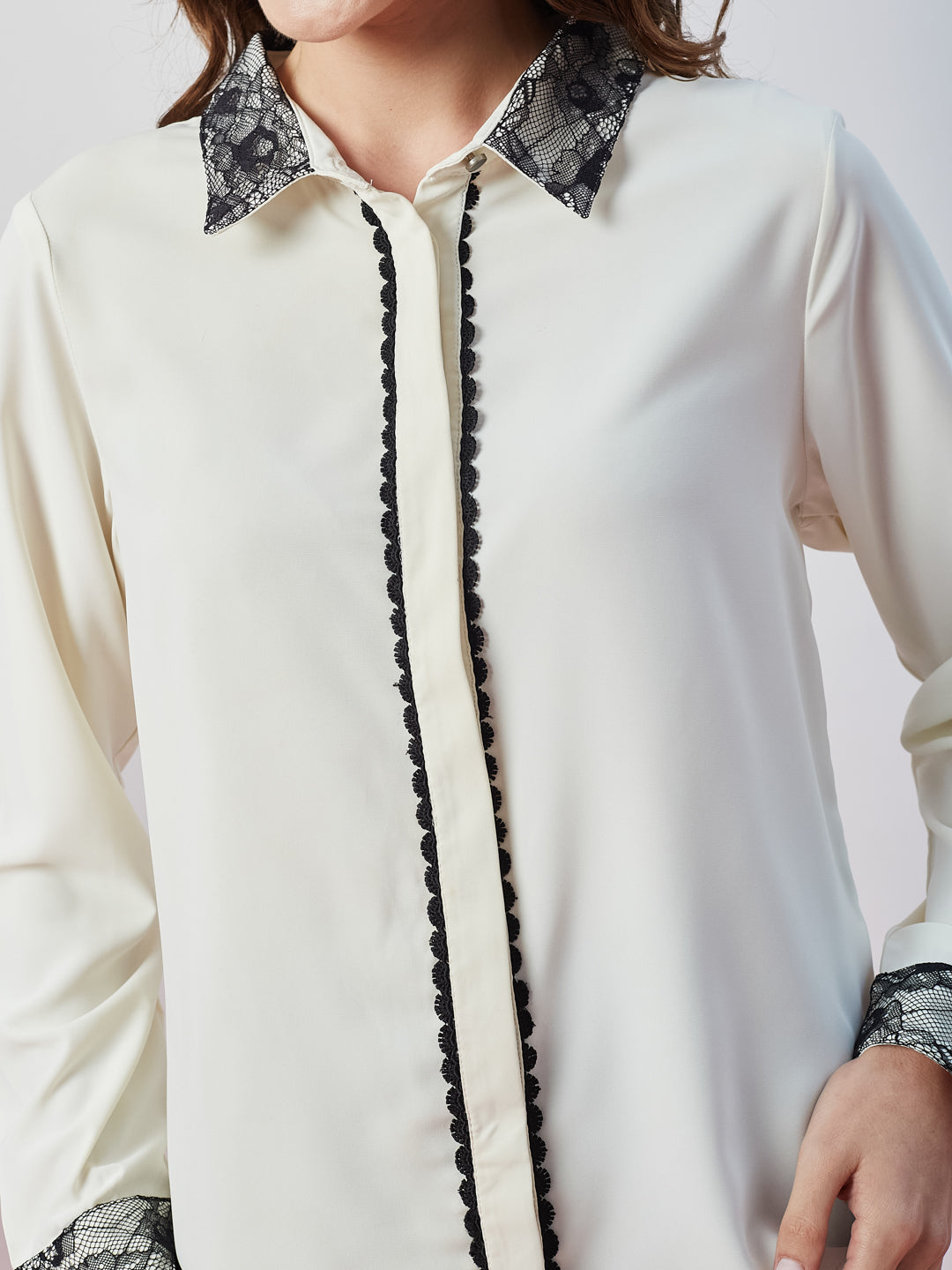 Latin Quarters Women's White Solid Full Sleeves Collar Neck Casual Shirt