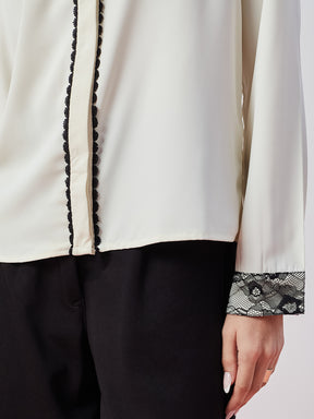 Latin Quarters Women's White Solid Full Sleeves Collar Neck Casual Shirt