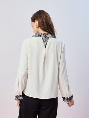 Latin Quarters Women's White Solid Full Sleeves Collar Neck Casual Shirt