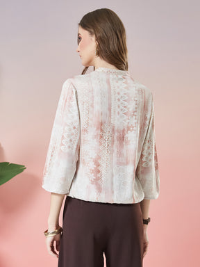 Latin Quarters Women's Pink Printed 3/4th Sleeve V-Neck Casual Top