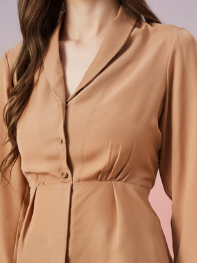 Latin Quarters Women's Beige Solid 3/4th Sleeve V-Neck Casual Top