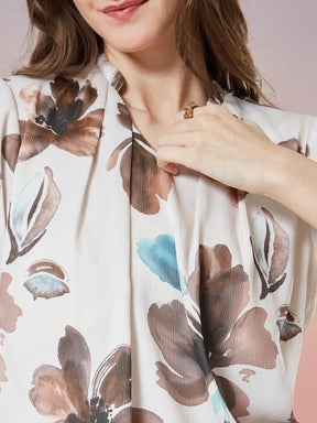 Latin Quarters Women's Off White Printed 3/4th Sleeve V-Neck Casual Top