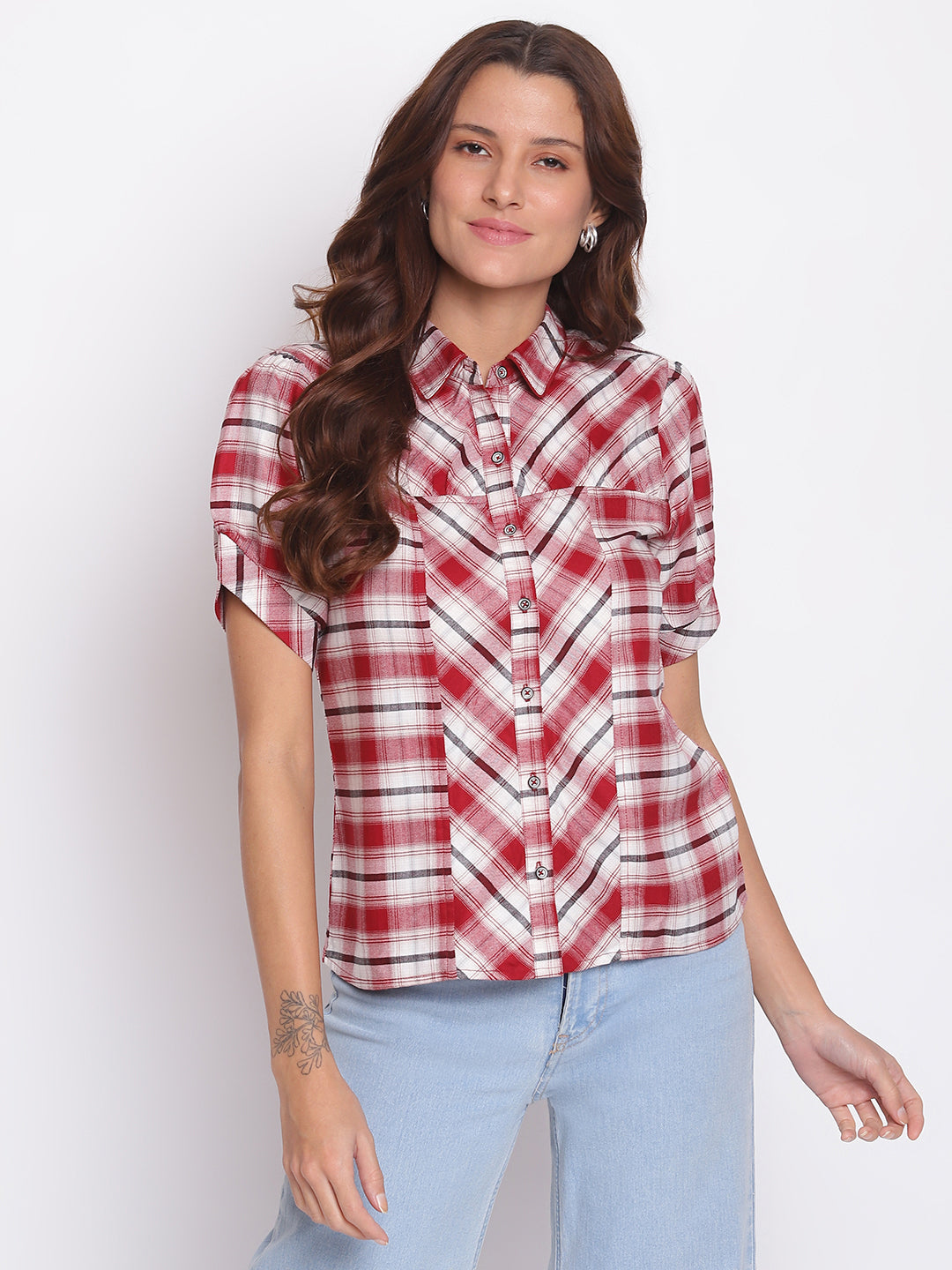 Winter Checked Half Sleeve Casual Shirt Top Multi Color