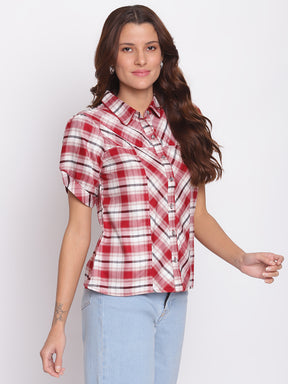 Winter Checked Half Sleeve Casual Shirt Top Multi Color