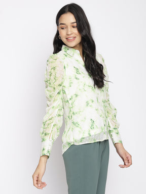 Latin Quarters Women'S Green Tie-Dye Collared Full Sleeve Casual Top
