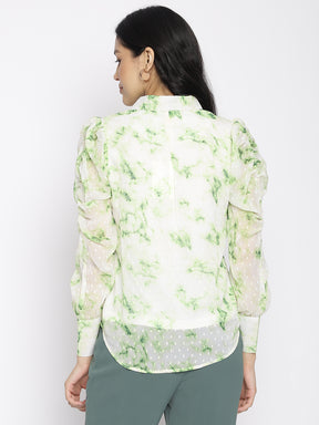 Latin Quarters Women'S Green Tie-Dye Collared Full Sleeve Casual Top