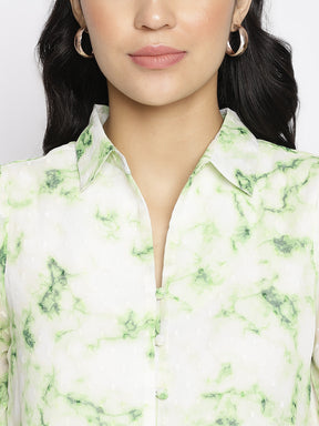 Latin Quarters Women'S Green Tie-Dye Collared Full Sleeve Casual Top