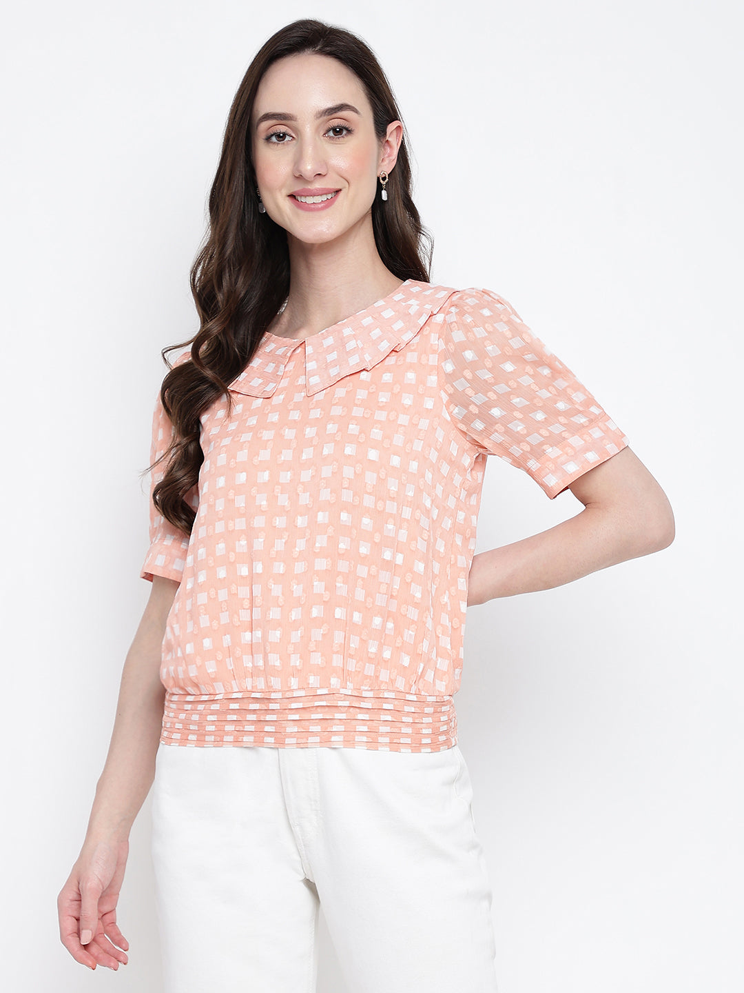 Latin Quarters Women'S Orange Printed Round Neck Half Sleeve Casual Top