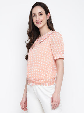 Latin Quarters Women'S Orange Printed Round Neck Half Sleeve Casual Top
