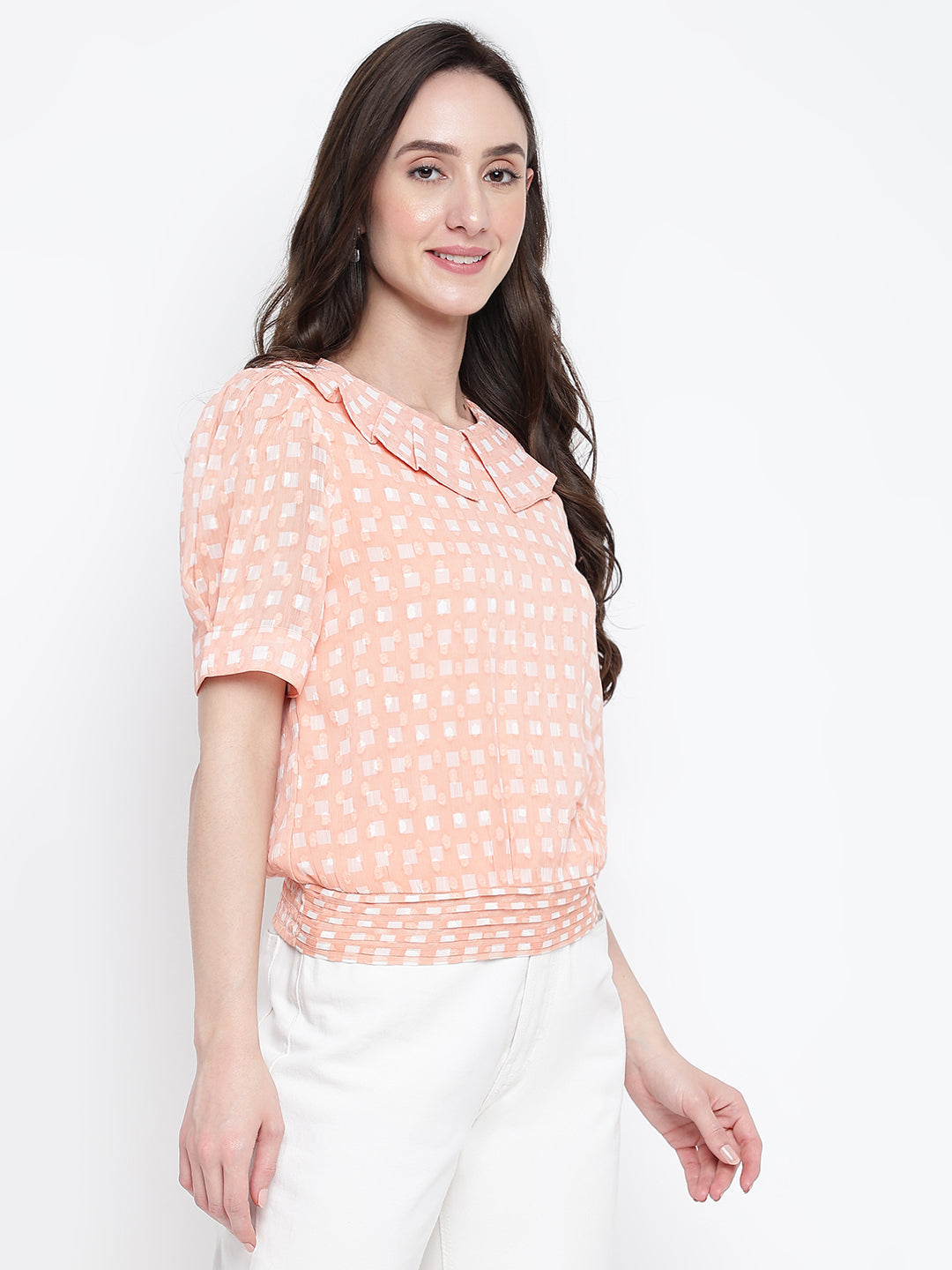 Latin Quarters Women'S Orange Printed Round Neck Half Sleeve Casual Top