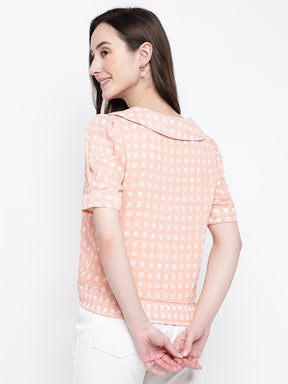Latin Quarters Women'S Orange Printed Round Neck Half Sleeve Casual Top