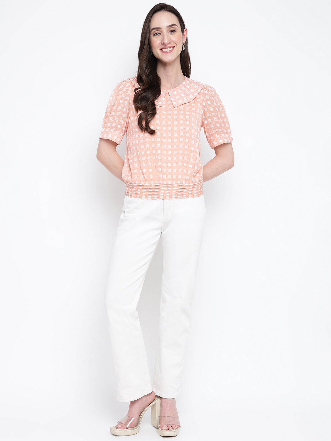 Latin Quarters Women'S Orange Printed Round Neck Half Sleeve Casual Top