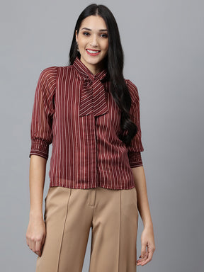 Maroon Solid 3/4 Sleeve Casual Blouse