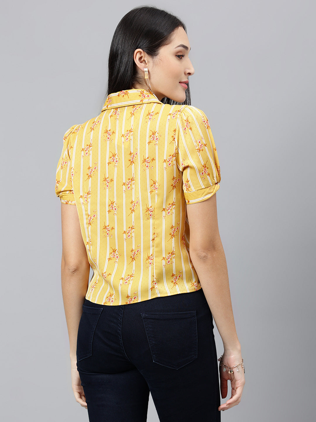 Yellow Printed Half Sleeve Casual Blouse