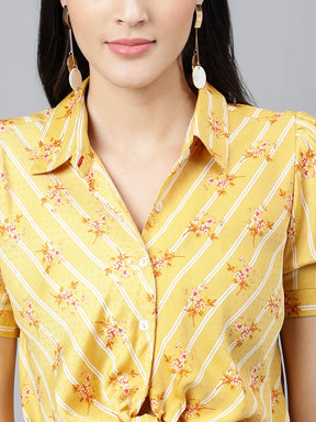 Yellow Printed Half Sleeve Casual Blouse