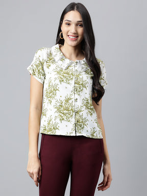 Green Printed Half Sleeves Casual Blouse