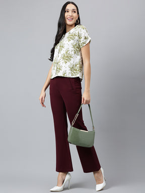 Green Printed Half Sleeves Casual Blouse