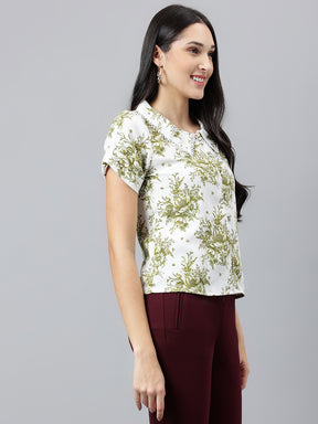Green Printed Half Sleeves Casual Blouse