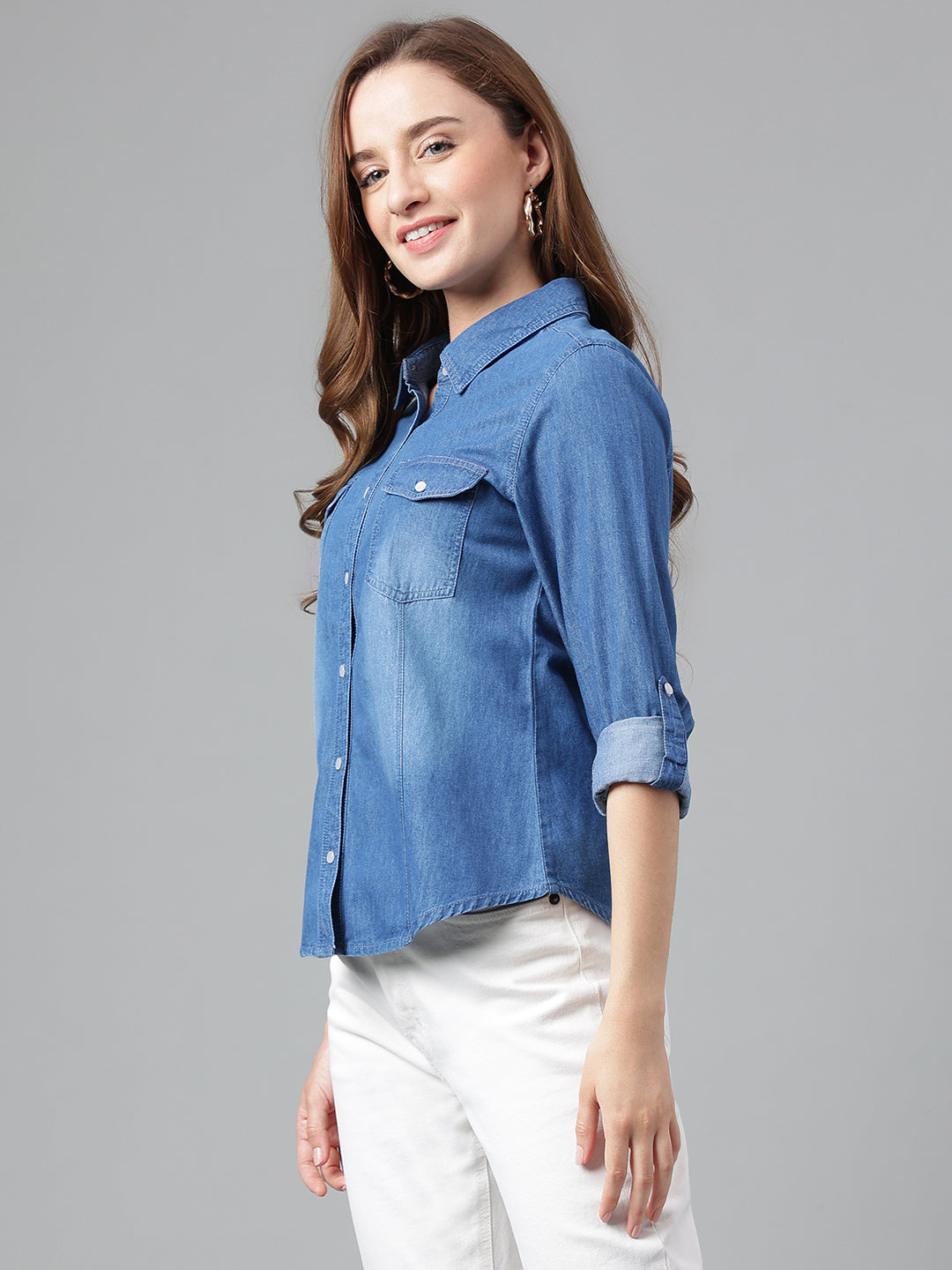 Blue Full Sleeve Solid100% Cotton Blouse
