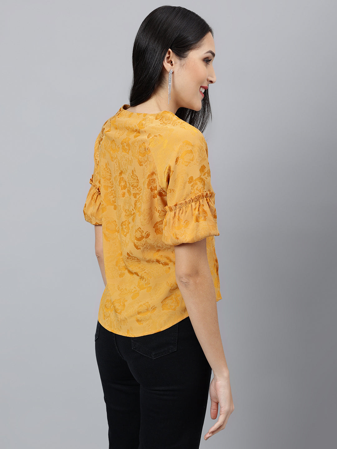 Mustard Solid Half Sleeve Casual Blouse