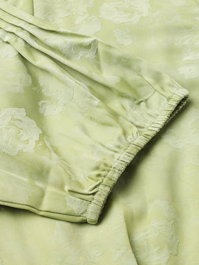 Green Half Sleeve Printed Pleated Blouse