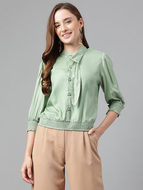 Latin Quarters Women Green Solid 3/4Th Sleeve Casual Top