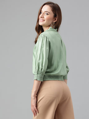 Latin Quarters Women Green Solid 3/4Th Sleeve Casual Top