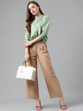 Latin Quarters Women Green Solid 3/4Th Sleeve Casual Top