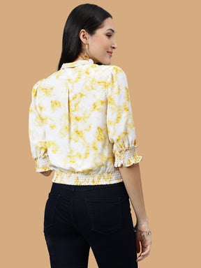 Yellow Solid 3/4 Sleeve Casual Blouse