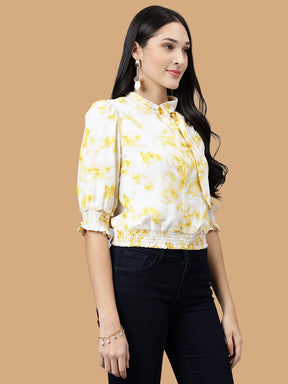 Yellow Solid 3/4 Sleeve Casual Blouse