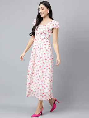 Ivory Printed Cap Sleeve Casual Dress